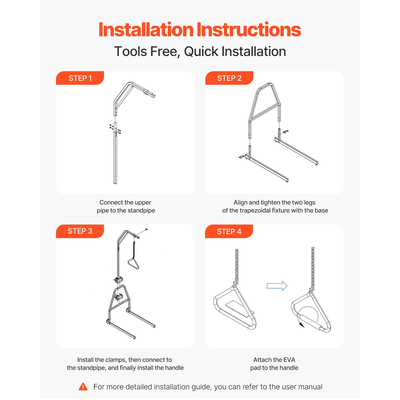 Τραπεζοειδής Μπάρα VEVOR για Κινητικότητα Κρεβατιού 250LBS Τραπεζοειδής Μπάρα Κρεβατιού με Σφιγκτήρα και Βάση Δαπέδου