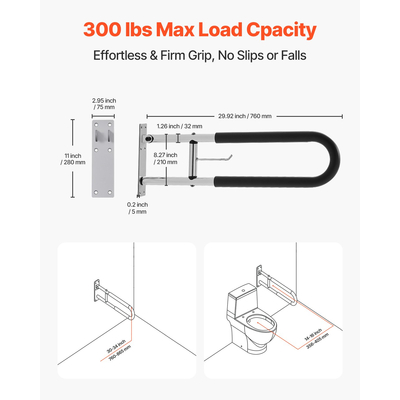 VEVOR Πτυσσόμενη ράγα ασφαλείας 30 σε 300 λίβρες χωρητικότητας φόρτωσης με θήκη χαρτιού