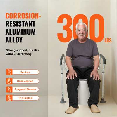 Βάση ασφαλείας τουαλέτας VEVOR, Πλαίσιο καθίσματος τουαλέτας μπάνιου, ρυθμιζόμενο πλάτος και ύψος που ταιριάζει στις περισσότερες τουαλέτες, υποστηρίζει 300 λίβρες, λαβές τουαλέτας λαβές με μαξιλαράκια για αναπηρίες, άτομα με ειδικές ανάγκες, ηλικιωμένους