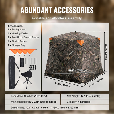 VEVOR Hunting Blind 270° See Through Ground Blind One-Way Mesh για 4-5 άτομα