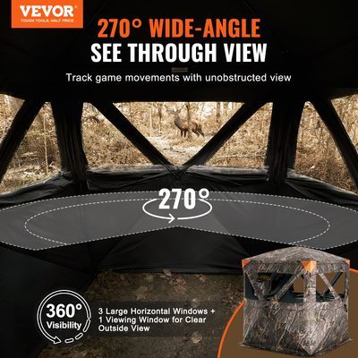 VEVOR Hunting Blind 270° See Through Ground Blind 3 Windows Mesh για 1-2 άτομα