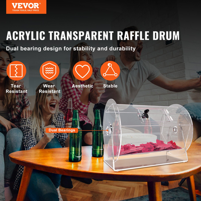 VEVOR Acrylic Raffle Drum, Χωράει 5000 Tickets ή 200 Raffle Balls, Professional Raffle Ticket Spinning Cage with 2 Keys, Transparent Lottery Spinning Drawing, Raffle Ticket Box for Lottery Games Bingo