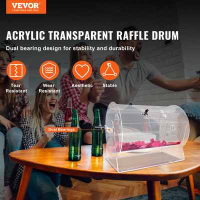 VEVOR Acrylic Raffle Drum, Χωράει 10000 Tickets ή 300 Raffle Balls, Professional Raffle Ticket Spinning Cage with 2 Keys, Transparent Lottery Spinning Drawing, Raffle Ticket Box for Games Lottery Bing