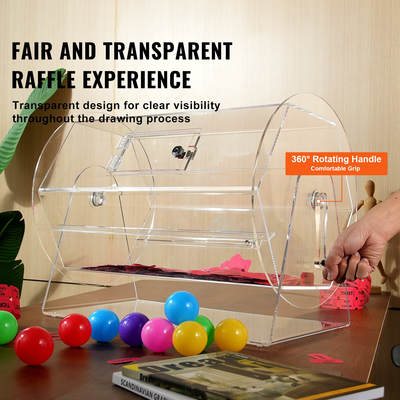 VEVOR Acrylic Raffle Drum, Χωράει 10000 Tickets ή 300 Raffle Balls, Professional Raffle Ticket Spinning Cage with 2 Keys, Transparent Lottery Spinning Drawing, Raffle Ticket Box for Games Lottery Bing