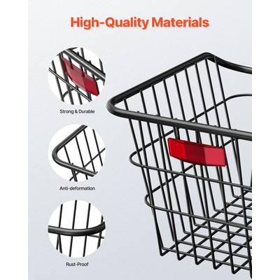 VEVOR Πίσω Καλάθι Ποδηλάτου Μεταλλικό Καλάθι Ποδηλάτου Ανακλαστικό κάλυμμα πίσω φωτός