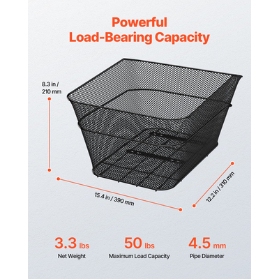 Πίσω καλάθι ποδηλάτου VEVOR Καλάθι ποδηλάτου από συρμάτινο πλέγμα με αδιάβροχο κάλυμμα από δίχτυ φορτίου