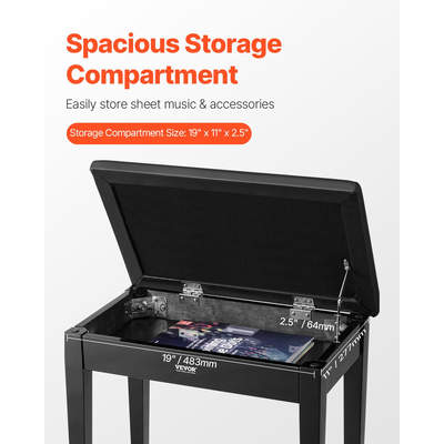 VEVOR Πληκτρολόγιο πιάνου Πάγκος αποθήκευσης με επένδυση Ξύλινο σκαμπό βιβλιοθήκης νεσεσέρ