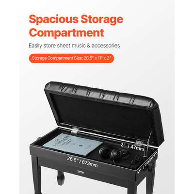 VEVOR Ρυθμιζόμενο πληκτρολόγιο πιάνου Πάγκος αποθήκευσης με επένδυση Ξύλινο σκαμπό βιβλιοθήκης