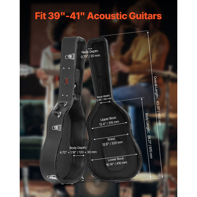 Σκληρή θήκη VEVOR Acoustic Guitar 43.31 in with Lock and Keys for Acoustic Guitar