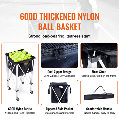 VEVOR Tennis Ball Hopper Καλάθι διδασκαλίας τένις καλάθι με ρόδες 150 μπάλες