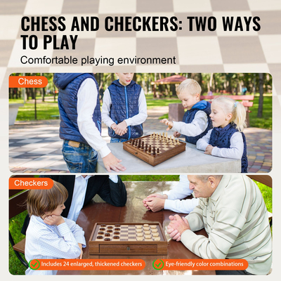 VEVOR Σετ σκακιού από μασίφ ξύλο, Σετ παιχνιδιών Chess Checkers 15 ιντσών 2-ΣΕ-1, Επιτραπέζια παιχνίδια σκακιού με συρτάρι αποθήκευσης & ζυγισμένα κομμάτια πούλια σκακιού & 2 βασίλισσες, για ενήλικες Παιδικό τουρνουά Επαγγελματίας αρχαρίου