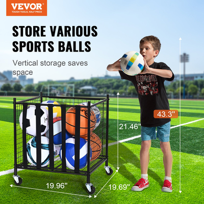VEVOR Rolling Sports Ball Storage Cart, Κλουβί μπάσκετ που κλειδώνει με ελαστικούς ιμάντες, Organizer θήκη αθλητικού εξοπλισμού για εσωτερικούς χώρους, χαλύβδινη θήκη αποθήκευσης για γκαράζ, playgroup, γυμναστήριο και σχολεία