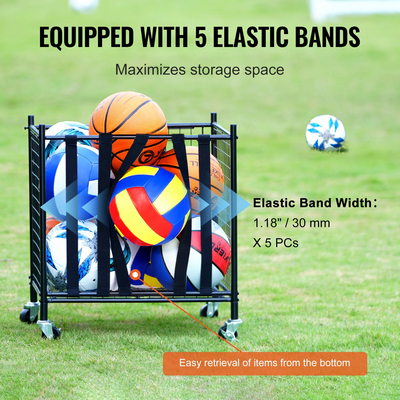 VEVOR Rolling Sports Ball Storage Cart, Κλουβί μπάσκετ που κλειδώνει με ελαστικούς ιμάντες, Organizer θήκη αθλητικού εξοπλισμού για εσωτερικούς χώρους, χαλύβδινη θήκη αποθήκευσης για γκαράζ, playgroup, γυμναστήριο και σχολεία