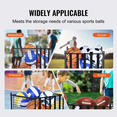 VEVOR Rolling Sports Ball Storage Cart, Κλουβί μπάσκετ που κλειδώνει με ελαστικούς ιμάντες, Organizer θήκη αθλητικού εξοπλισμού για εσωτερικούς χώρους, χαλύβδινη θήκη αποθήκευσης για γκαράζ, playgroup, γυμναστήριο και σχολεία
