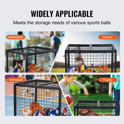 VEVOR Rolling Sports Ball Storage Cart, Κλουβί μπάσκετ που κλειδώνει με διπλά καπάκια, Organizer θήκη αθλητικού εξοπλισμού για εσωτερικούς χώρους, χαλύβδινη σχάρα αποθήκευσης για γκαράζ, παιδότοπο, γυμναστήριο και σχολεία