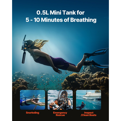 VEVOR 0,5L Scuba Tank 32,81 ft Depth Diving Φορητή δεξαμενή κατάδυσης με αντλία