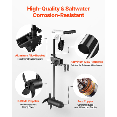 VEVOR 55lb 12V Ηλεκτρικός κινητήρας συρτής συρτής αλμυρού νερού Κινητήρας σκάφους