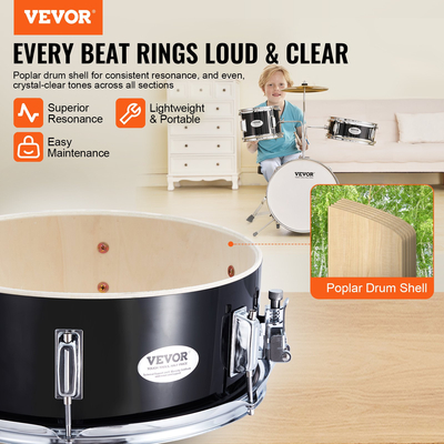 VEVOR Kids Drum Set 3-Pece 14 in Beginner Drum set for Children with Throne Black