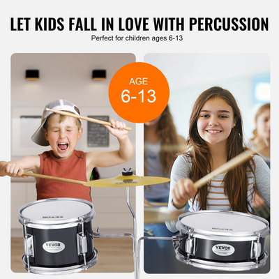 VEVOR Kids Drum Set 3-Pece 14 in Beginner Drum set for Children with Throne Black