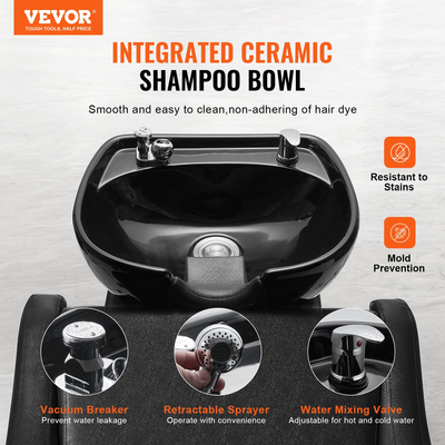 VEVOR Shampoo Backwash Chair Salon & Spa Hair Washing Station με φαρδύ υποπόδιο