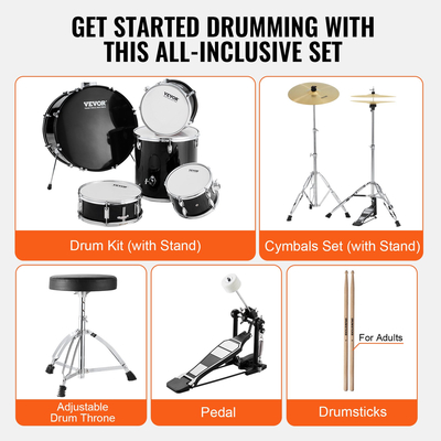 VEVOR Adult Drum Set 5-Pece 22 σε πλήρες σετ τυμπάνων πλήρους μεγέθους με βάση Throne