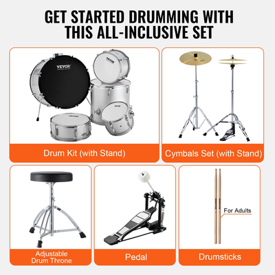 VEVOR Adult Drum Set 5-Pece 22 σε πλήρες σετ τυμπάνων πλήρους μεγέθους με βάση Throne