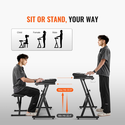 Βάση πληκτρολογίου και σετ πάγκου για πιάνο VEVOR, Z Style, Βάση και κάθισμα βαρέως τύπου ψηφιακού πιάνου, χωρητικότητα 250 lbs με ρυθμιζόμενους τροχούς ύψους πάγκου πιάνου, ταιριάζει για ηλεκτρικά πιάνα 54-88 πλήκτρων