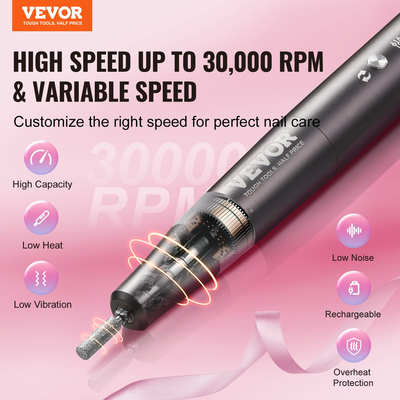 VEVOR Electric Cordless Nail Drill 30000RPM Επαναφορτιζόμενη μηχανή λίμας νυχιών E