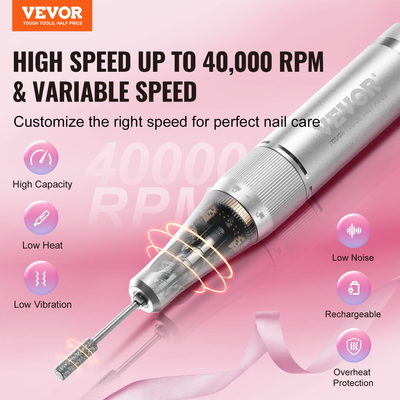 VEVOR Electric Cordless Nail Drill 40000RPM Nail E File Machine με οθόνη LCD