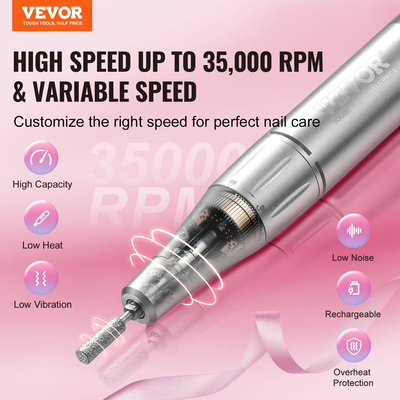 VEVOR Electric Rechargeable Nail Drill 35000RPM Ασύρματο μηχάνημα λίμας νυχιών E