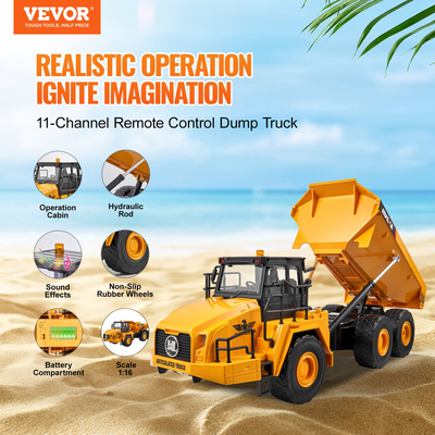 VEVOR RC Τηλεχειριστήριο Dump Truck Toy Construction Vehicle Toy 11CH 1:16 Scale