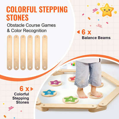 VEVOR Kids Balance Beam Stepping Stones Gymnastics Children Balance Board 6 ΤΕΜ