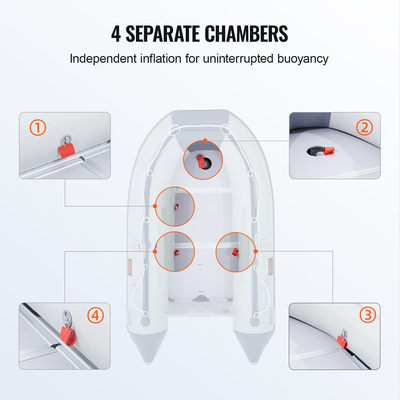 Φουσκωτό σκάφος VEVOR, Sport Tender Boat Transom 4 ατόμων, με θαλάσσιο ξύλινο δάπεδο και ρυθμιζόμενο πάγκο αλουμινίου, φουσκωτό σκάφος ψαρέματος 1000 lbs, κουπιά αλουμινίου, αντλία αέρα και τσάντα μεταφοράς