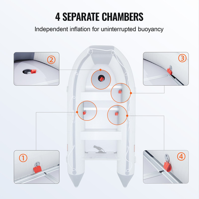 Φουσκωτό σκάφος VEVOR, Sport Tender Boat 6 ατόμων, με ξύλινο δάπεδο θαλάσσης και ρυθμιζόμενο πάγκο αλουμινίου, σχεδία φουσκωτού σκάφους ψαρέματος 1500 lbs, κουπιά αλουμινίου, αντλία αέρα και τσάντα μεταφοράς