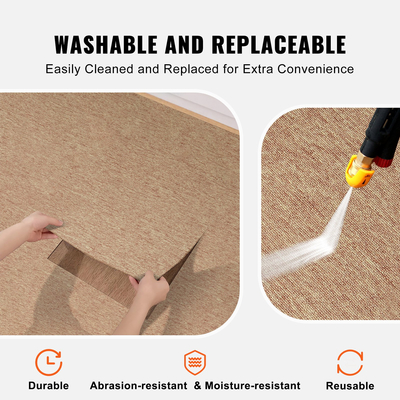 Πλακάκια χαλιού VEVOR επαναχρησιμοποιήσιμα, τετράγωνα χαλιού 20" x 20" με προσαρτημένη επένδυση, πλακάκια μοκέτας με μαλακή επένδυση, Εύκολη εγκατάσταση DIY για εσωτερικό σαλόνι υπνοδωματίου σε εξωτερικό χώρο (16 πλακάκια, σκούρο καφέ)