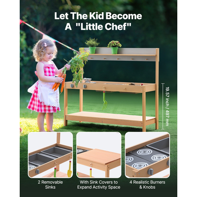 VEVOR Wooden Mud Kitchen Outdoor Toy Play Σετ κουζίνας για παιδιά Pretend Playset