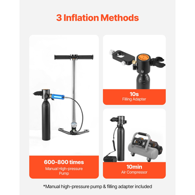 VEVOR 0,5L Scuba Tank 98,43 ft Depth Diving Φορητή δεξαμενή κατάδυσης με αντλία