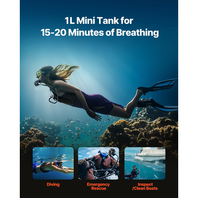 Φιάλη VEVOR 1L, βάθος κατάδυσης 98,43 ft, επαναγεμιζόμενη φιάλη αέρα για αναπνευστήρα με αντλία