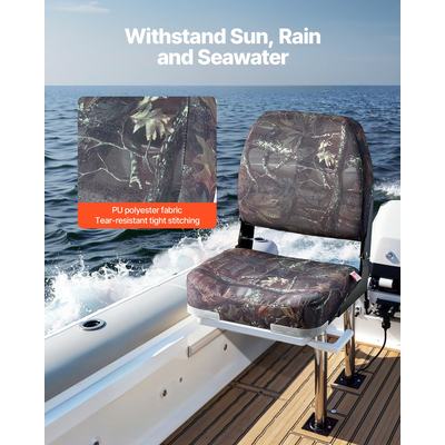 VEVOR Κάθισμα Σκάφους Χαμηλή Πλάτη Πτυσσόμενο Κάθισμα Σκάφους Σφουγγάρι Μαξιλάρι Καμουφλάζ 2τμχ