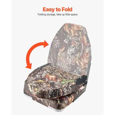 VEVOR Boat Seat High Backrest Πτυσσόμενο Κάθισμα Σκάφους Σφουγγάρι Καμουφλάζ