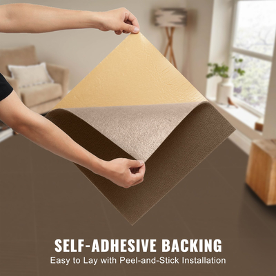 VEVOR Πλακάκια Χαλιού Ξεφλουδίζουν και κολλάνε, τετράγωνα 18" x 18" Αυτοκόλλητο πλακάκι δαπέδου μοκέτας, Πλακάκια μοκέτας με μαλακή επένδυση, Εύκολη εγκατάσταση DIY για υπνοδωμάτιο καθιστικό εξωτερικού χώρου (10 πλακάκια, σκούρο καφέ)