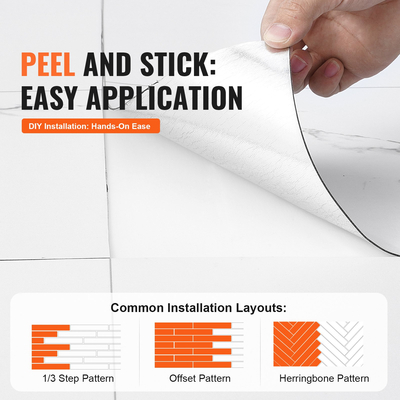 VEVOR Αυτοκόλλητα πλακάκια δαπέδου βινυλίου 390 x 23,6 ιντσών, 1,5 χιλιοστά πάχους ξεφλούδισμα & ραβδί, υφή λευκού μαρμάρου DIY δάπεδο για κουζίνα, τραπεζαρία, υπνοδωμάτια & μπάνια, Εύκολη διακόσμηση σπιτιού