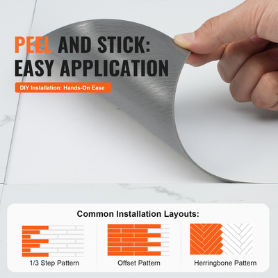 VEVOR Αυτοκόλλητα πλακάκια δαπέδου βινυλίου 12 x 12 ιντσών, 50 πλακάκια πάχους 1,5 mm, ξεφλούδισμα και ραβδί, υφή λευκού μαρμάρου DIY δάπεδο για κουζίνα, τραπεζαρία, υπνοδωμάτια και μπάνια, Εύκολη διακόσμηση σπιτιού