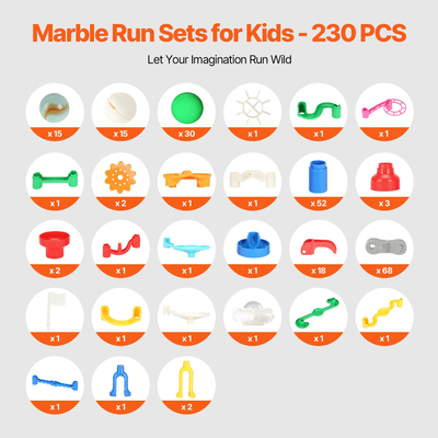 VEVOR Marble Run Set 230 ΤΕΜ με Μηχανοκίνητο Ανελκυστήρα Εκπαιδευτικό δώρο για παιδιά