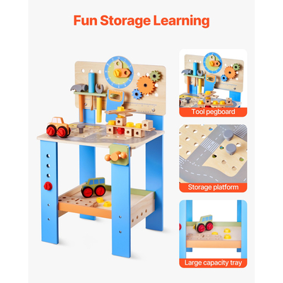 VEVOR Ξύλινος πάγκος εργαλείων για παιδιά 3 ετών+ Πάγκος εργασίας παιχνιδιών Pretend Κιτ παιχνιδιών
