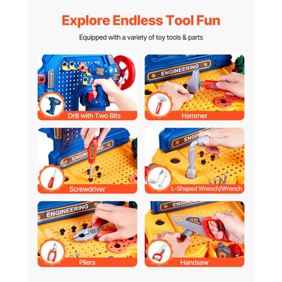 VEVOR Παιδικός πάγκος εργασίας 181 τμχ Πάγκος εργαλείων με ρεαλιστικά εργαλεία και ηλεκτρικό τρυπάνι
