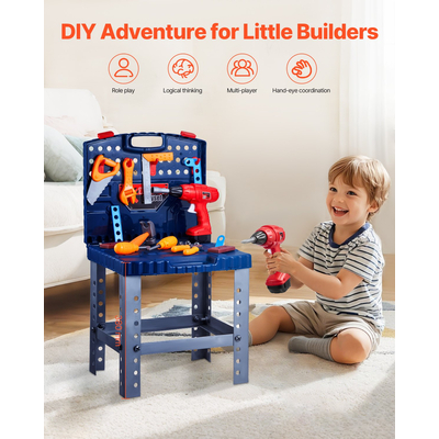 VEVOR Παιδικός πάγκος εργασίας 56 τμχ Πάγκος εργαλείων με ρεαλιστικά εργαλεία και ηλεκτρικό τρυπάνι