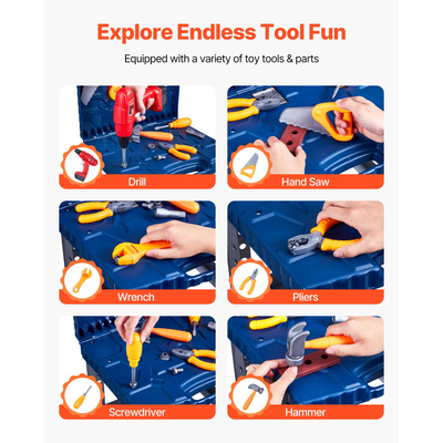VEVOR Παιδικός πάγκος εργασίας 56 τμχ Πάγκος εργαλείων με ρεαλιστικά εργαλεία και ηλεκτρικό τρυπάνι