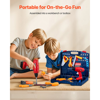 VEVOR Παιδικός πάγκος εργασίας 56 τμχ Πάγκος εργαλείων με ρεαλιστικά εργαλεία και ηλεκτρικό τρυπάνι