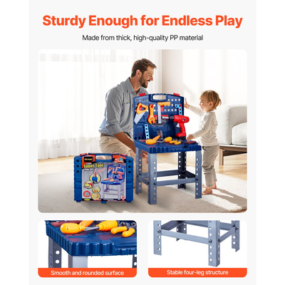 VEVOR Παιδικός πάγκος εργασίας 56 τμχ Πάγκος εργαλείων με ρεαλιστικά εργαλεία και ηλεκτρικό τρυπάνι